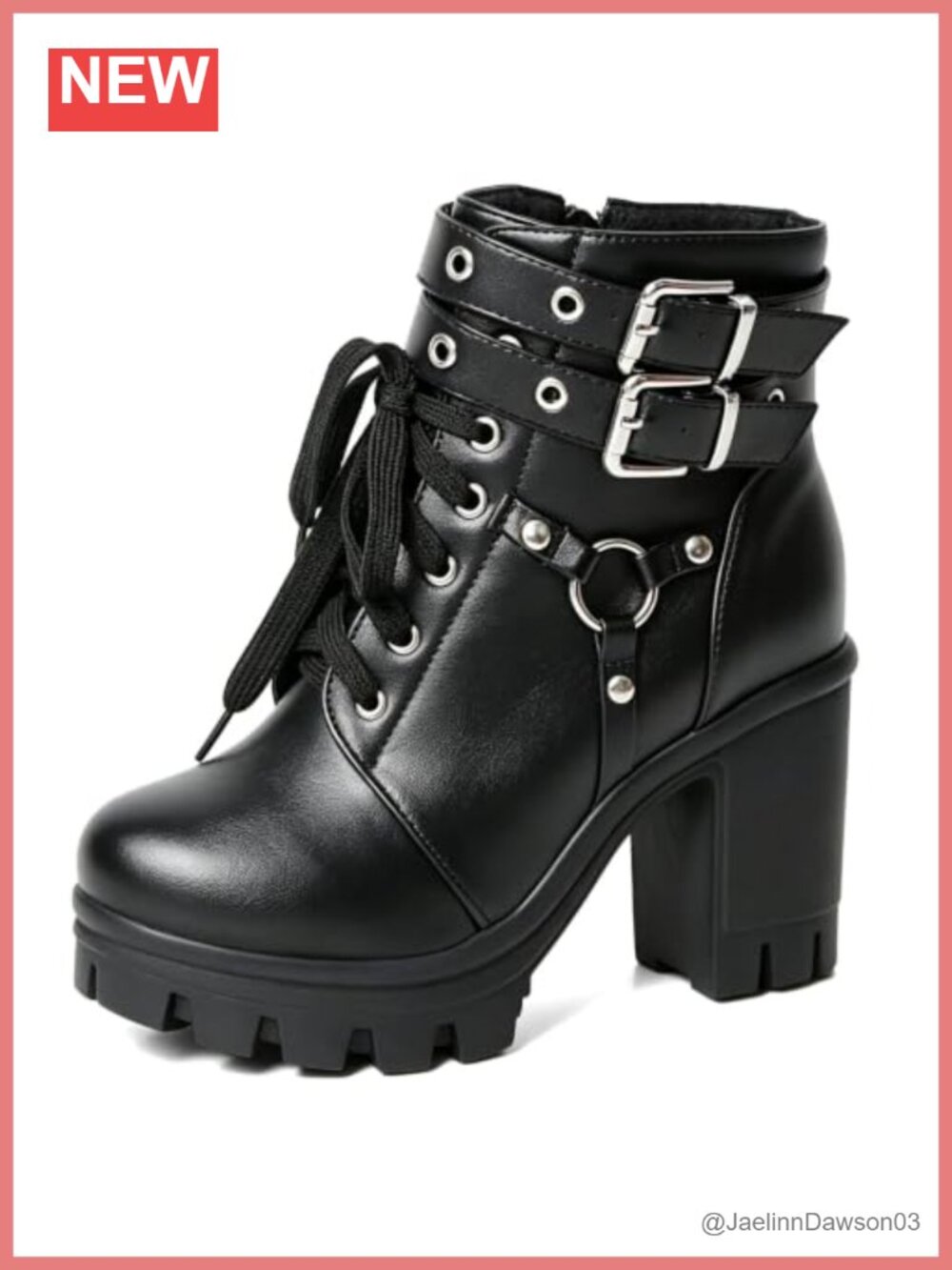 MEOTINA Platform High Heel Ankle Boots Buckle Combat Goth Booties